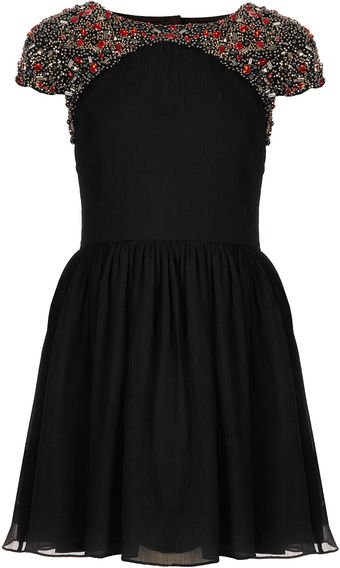Topshop Embellished Shoulder Skater Dress - Lyst