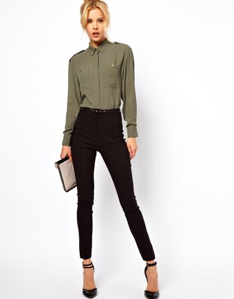 ASOS Collection  High Waist Belted Trousers in Skinny Fit - Lyst