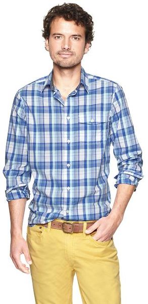 Gap Flap Pocket Plaid Shirt - Lyst