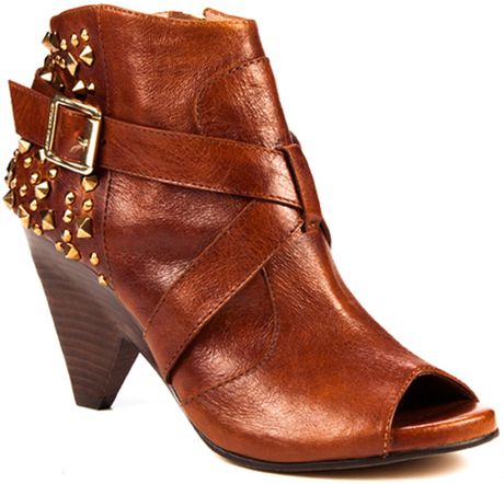 peep toe cognac booties