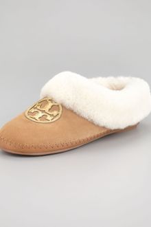 Tory Burch Coley Metalliclogo Shearling Slipper - Lyst