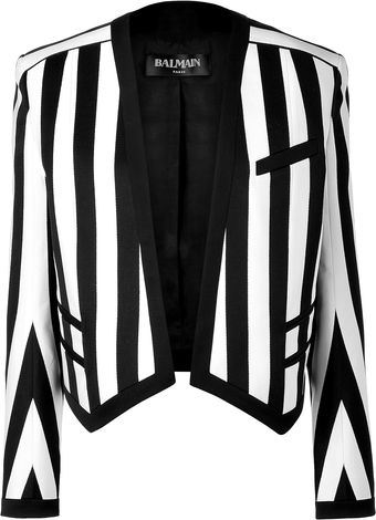 Balmain Blackwhite Striped Cottonblend Open Jacket - Lyst
