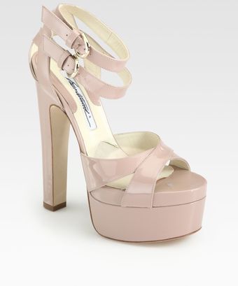 Brian Atwood Lattice Patent Leather Ankle Strap Platform Sandals - Lyst