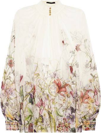 Gucci Floral-Print Smocked Silk-Chiffon Top - Lyst