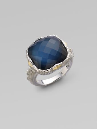 Judith Ripka Blue Quartz Hematite Doublet Cushion Stone Ring - Lyst