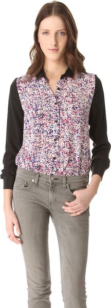 Cut25 By Yigal Azrouël Printed Panel Blouse - Lyst