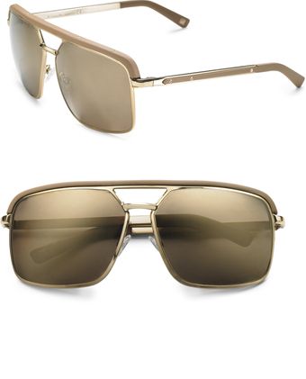 Dior Leather Trim Aviator Sunglasses - Lyst