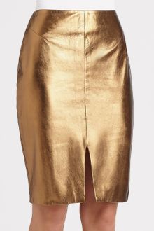 L'Agence Metallic Leather Pencil Skirt - Lyst