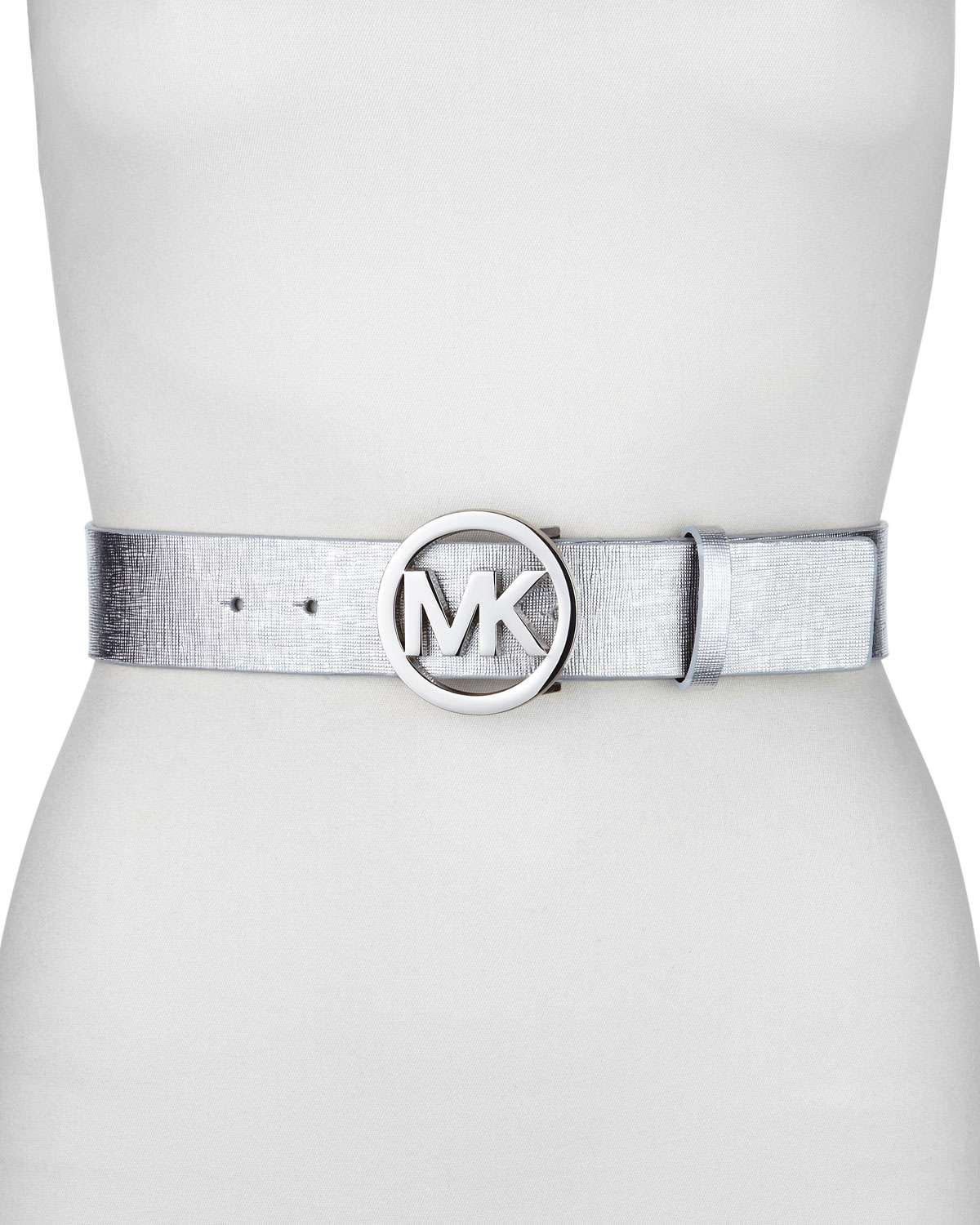 Michael Michael Kors Metallic Logo Belt in Silver Lyst