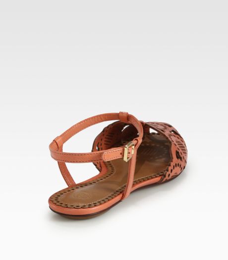 Tory Burch Alexa Leather Tstrap Sandals in Brown (chestnut) | Lyst