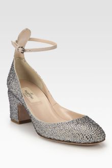 Valentino Crystal Coated Suede Ankle Strap Pumps - Lyst