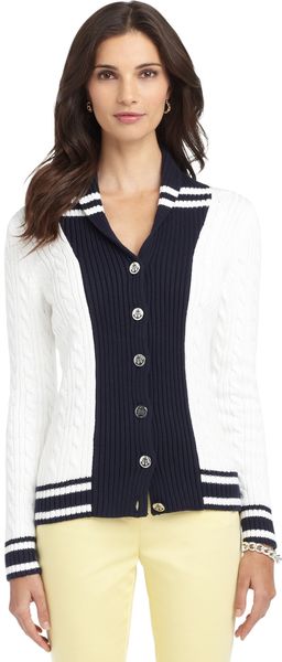 Brooks Brothers Cable Buttonfront Cardigan - Lyst