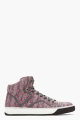 Lanvin Red Checkered Leather Piping Midtop Tennis Shoes