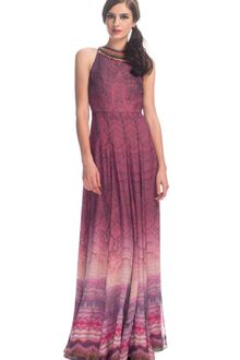 Matthew Williamson Plum Reflective Forest Chiffon Embroidered Halter Gown - Lyst