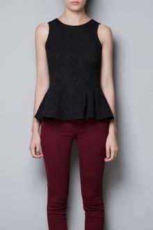 Zara Jacquard Peplum Top - Lyst