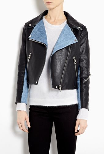 Acne Rita Leather Jacket with Denim Panels - Lyst