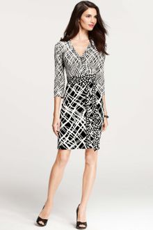 Ann Taylor Tall Mixed Print 3/4 Sleeve Wrap Dress - Lyst