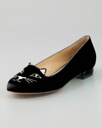 Charlotte Olympia Kitty Cat Satin Flat Slipper - Lyst