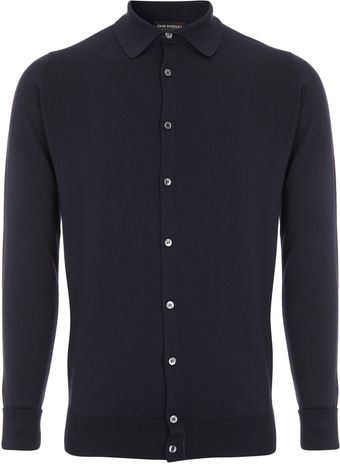 John Smedley Navy Seth Collared Cardigan - Lyst