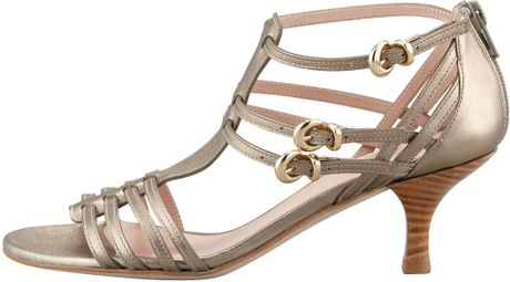 ... Weitzman Huarache Mid Heel Gladiator Sandal in Gold (pewter) | Lyst