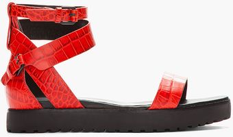 Alexander Wang Red Crocodile Embossed Jade Flat Sandals - Lyst