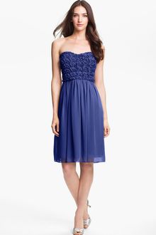 Calvin Klein Strapless Rosette Bodice Chiffon Dress - Lyst