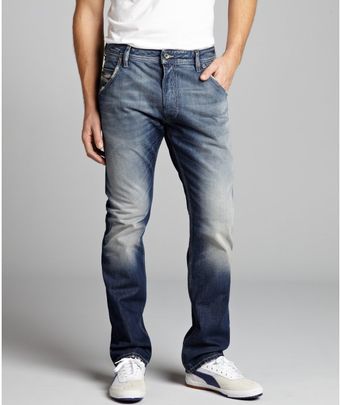 Diesel Blue Distressed Denim Slim Carrot Leg Krooley Jeans - Lyst