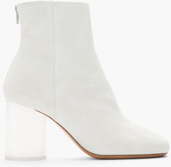 Maison Martin Margiela White Suede Clear Glitter Plexi Heel Boots - Lyst