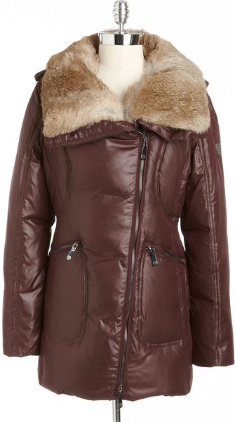 Vince Camuto Down Jacket with Rabbit Fur Trimmed Collar - Lyst
