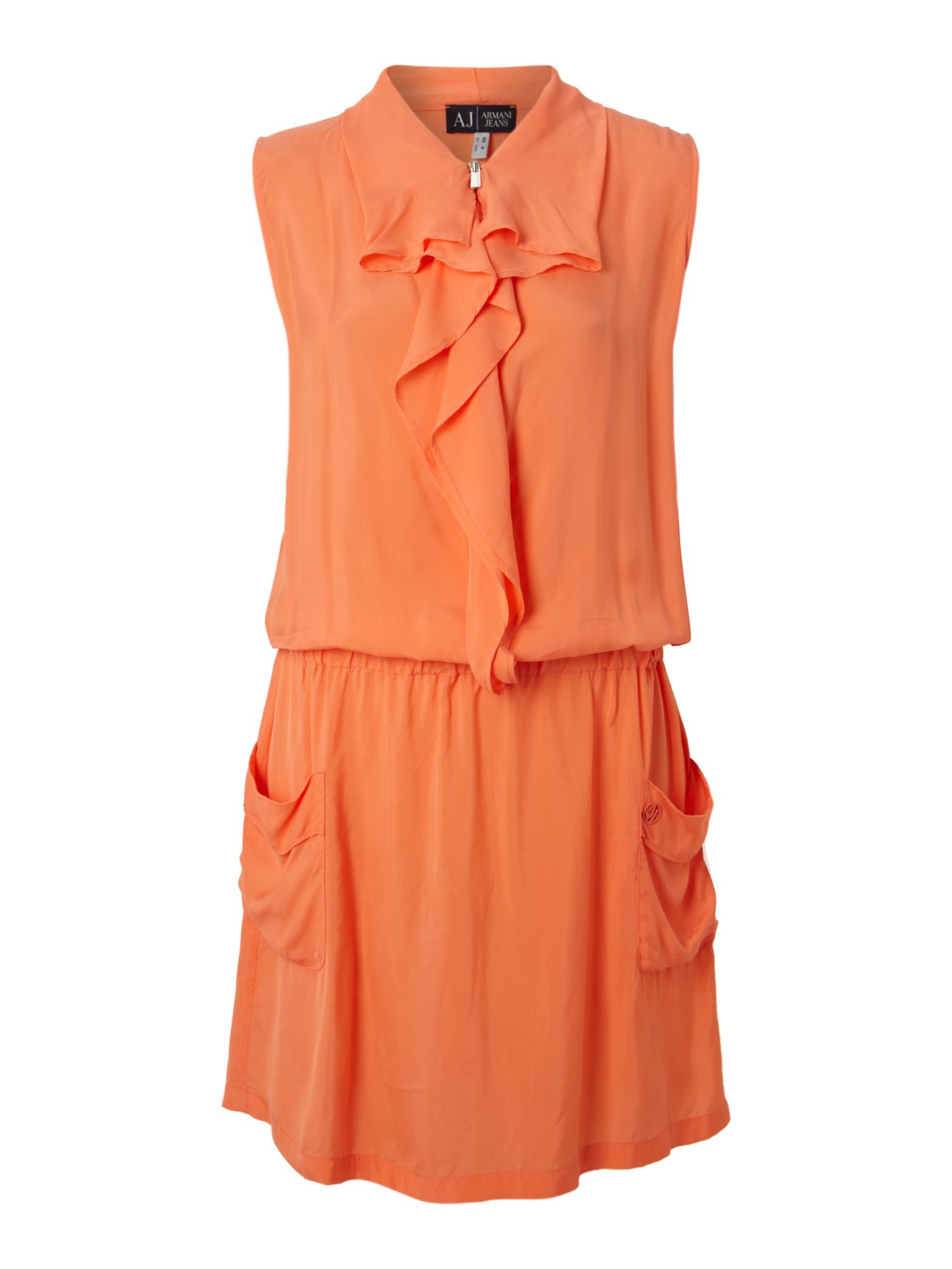 Armani Jeans Sleeveless Ruffle V Neck Shift Dress in Pink | Lyst
