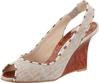 Manolo Blahnik Pato Linen Cork Slingback Wedge - Lyst
