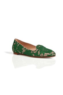 Valentino Greennude Lace Overlay Slipperstyle Leather Loafers - Lyst