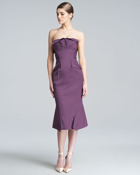 Zac Posen Strapless Duchess Satin Dress In Purple Deep Purple Lyst 