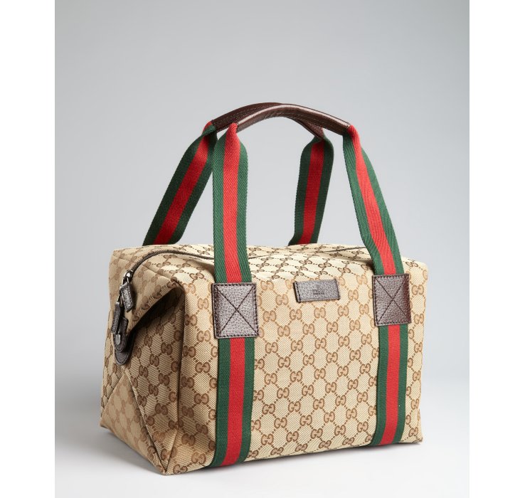 Gucci  Stripe Small Duffel Bag in Beige for Men (beige brown green red) Lyst