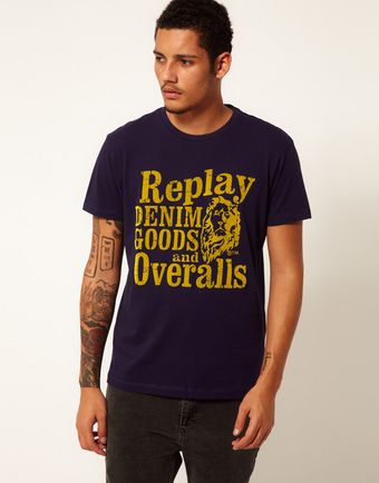 Replay T-shirt Denim Goods Logo Flock - Lyst