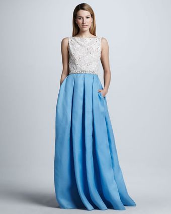 Naeem Khan Beaded waist Fullskirt Lacesatin Combination Gown - Lyst