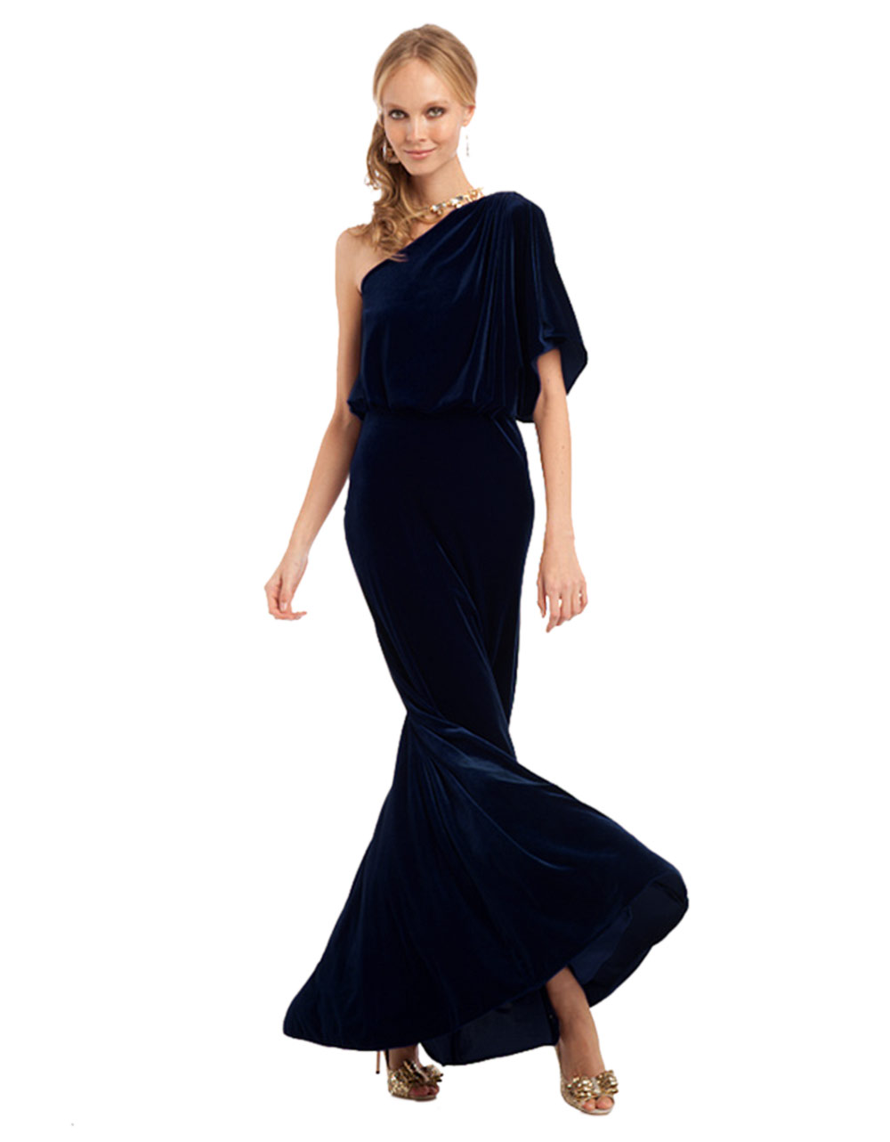 Adrianna Papell One Shoulder Velvet Gown In Blue Midnight Blue Lyst