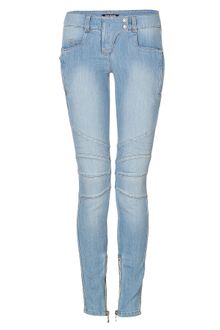 Balmain Faded Blue Lowrise Denim Biker Jeans - Lyst