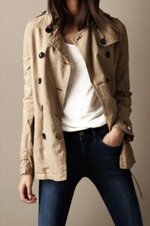 Burberry Brit Short Cotton Linen Trench Coat - Lyst