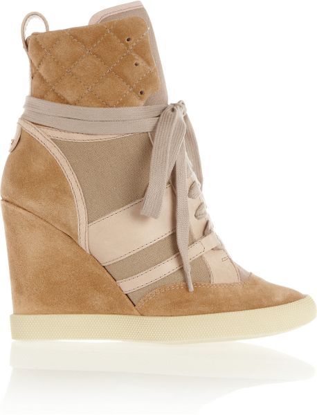 ChloÃ© Suede Leather and Canvas Wedge Sneakers in Brown (cinnamon ...
