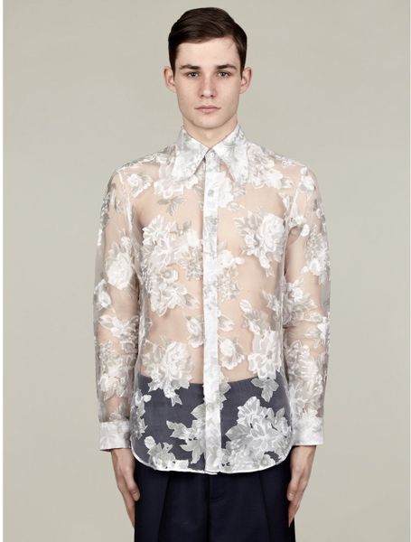 Jw Anderson Mens White Placement Floral Sheer Shirt In White For Men 
