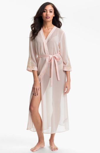 Oscar De La Renta Sleepwear Lace Trellis Chiffon Robe - Lyst