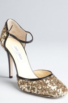 Jimmy Choo Gold Sequinned Patent Leather Trimmed Tessa Pumps - Lyst