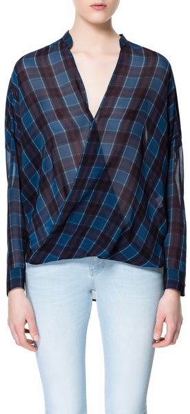 Zara Checked Crossover Shirt - Lyst