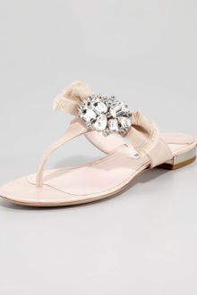 Miu Miu Patent Ornament Bow Flat Thong Sandal - Lyst