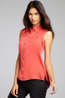 Rachel Zoe Poppy Stretch Silk Gery Sleeveless Button Front Top - Lyst