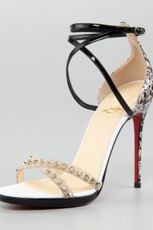 Christian Louboutin Monocronana Patent Leather and Suede Studded Sandal - Lyst