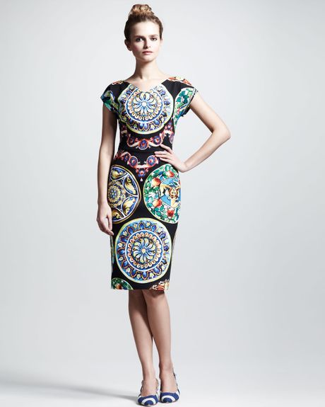 Dolce & Gabbana Ceramicprint Capsleeve Dress in Multicolor (black multi) - Lyst