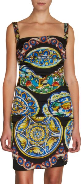 Dolce & Gabbana Ruched Medallion Tank Dress in Multicolor (black) - Lyst