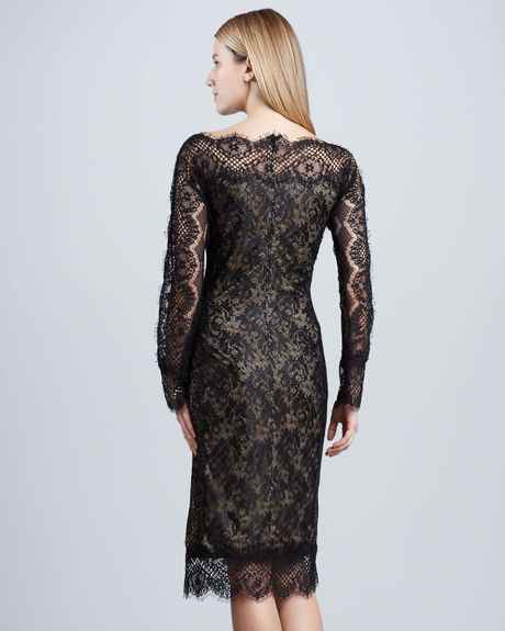 Tadashi Shoji Long Sleeve Lace Cocktail Dress in Transparent (black ...